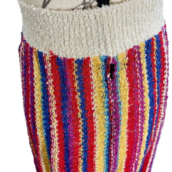 Vintage 80’s French Rags Hand Loomed Rayon Rainbow Striped Faux Wrap Midi Skirt - Picture 7 of 12